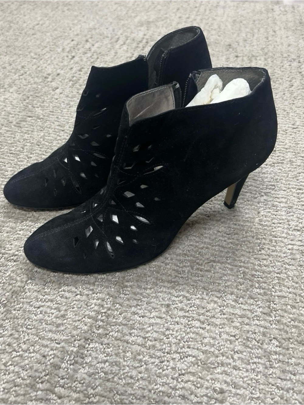 Adrienne Vittadini Black Suede Cutout Ankle Booties